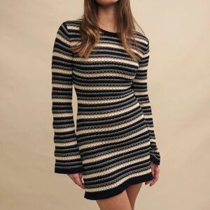 Nobody's Child Cream Striped Knitted Mini Dress Size XS